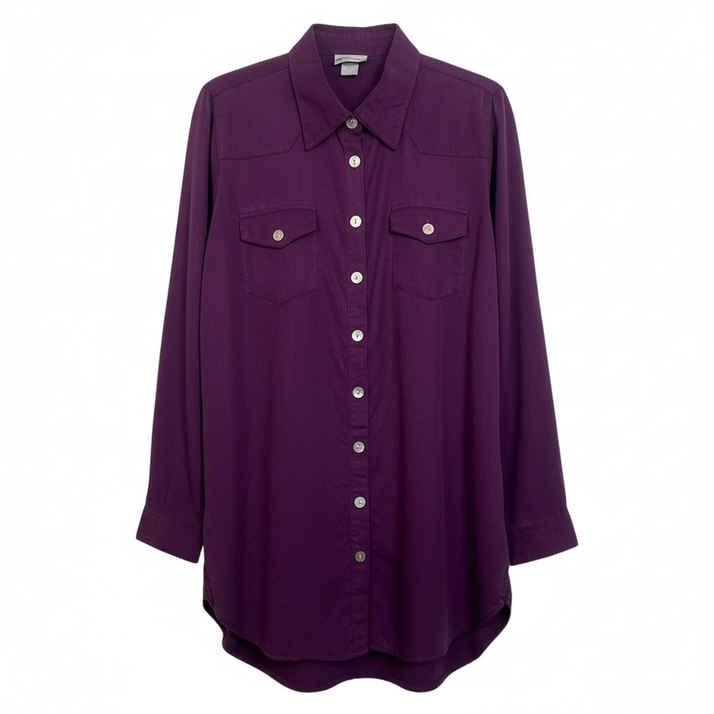 Soft Surroundings Purple Tencel Lyocell Long Sleeve Button Up Tunic Top Size S